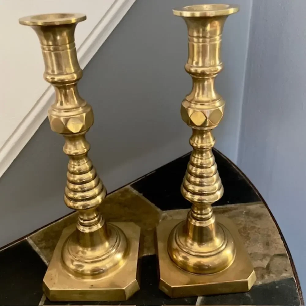 Vintage Solid Brass Heavy Candlesticks Decor 10” Pair Classic Estate Traditional